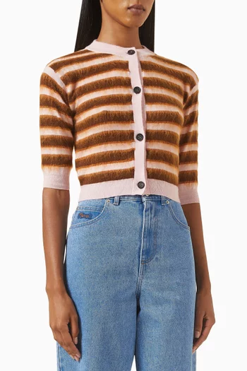Striped Cardigan in Brushed Wool