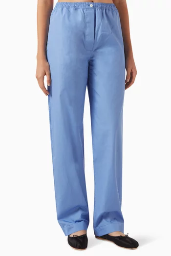 Embroidered-logo Pyjama Pants in Cotton Poplin