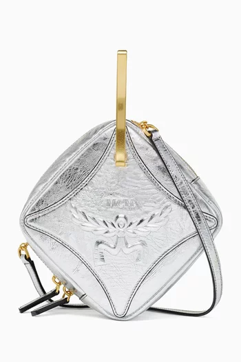 Diamond Logo Crossbody Bag in Metallic Calf Leather