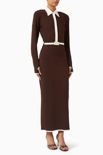 Long-sleeve Polo Maxi Dress in Jersey