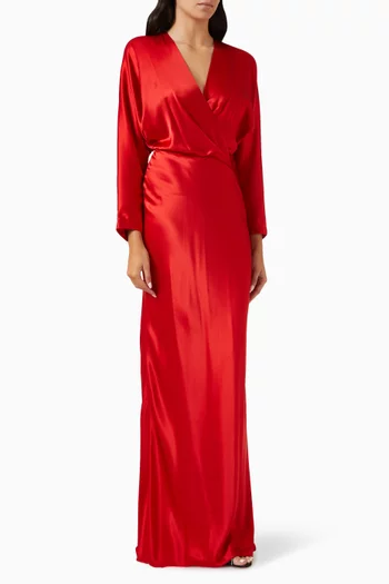 V-neck Wrap Gown in Silk Satin