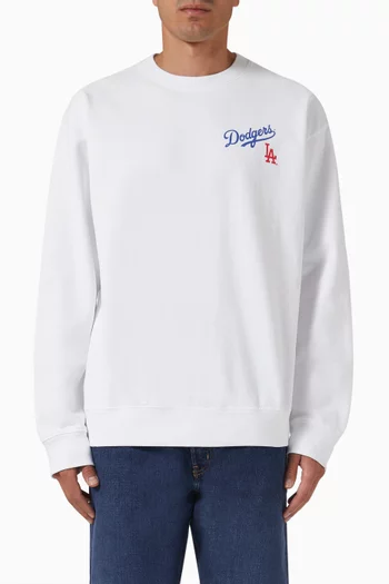 سترة بفتحة رقبة مستديرة وشعار Dodgers بخط سيريف قطن