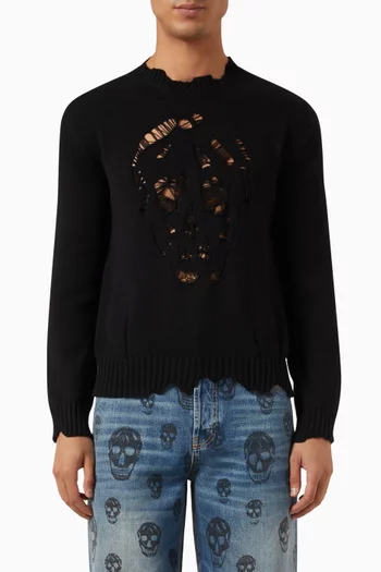 سترة بتصميم ممزق على شكل جمجمة نسيج قطن