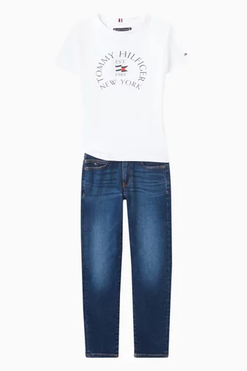 Faded Mid-wash Straight Jeans in Denim-blend