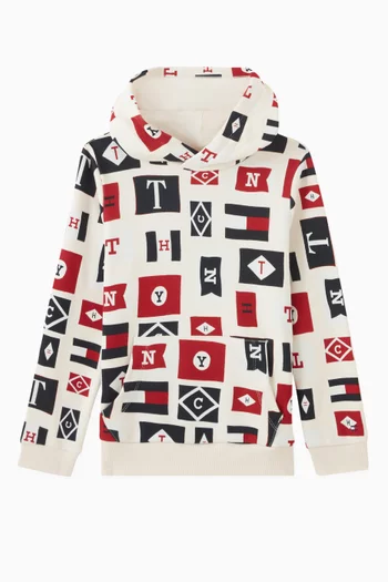 Buy Tommy Hilfiger Neutral Allover Print Flags Hoodie in Organic Cotton For Boys Online Ounass Saudi