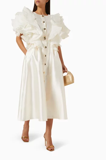 Ruffle Midi Dress in Satin