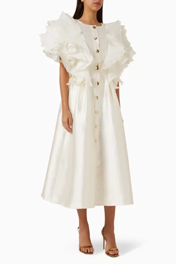 Ruffle Midi Dress in Satin