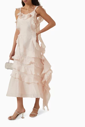 Ruffled-trim Midi Dress