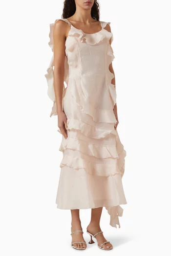 Ruffled-trim Midi Dress