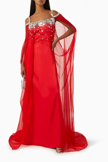 Embellished Cold-shoulder Gown