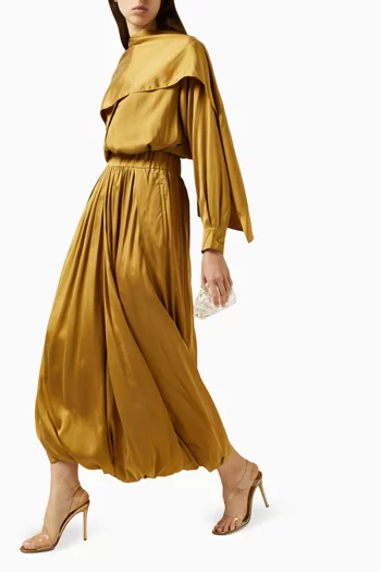 Flounce Long-sleeve Blouse in Silk Blend