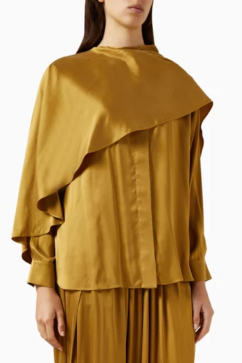 Flounce Long-sleeve Blouse in Silk Blend