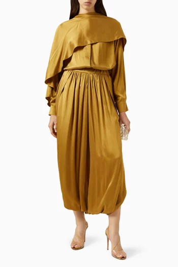 Round-hem Elastic-waist Pants in Silk