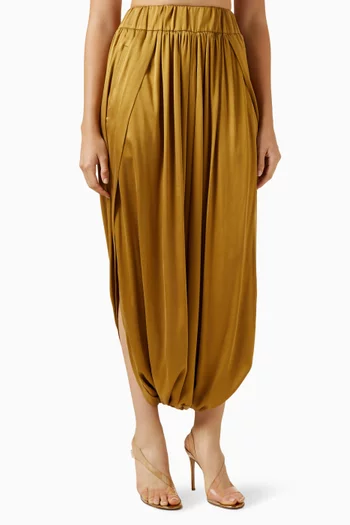 Round-hem Elastic-waist Pants in Silk