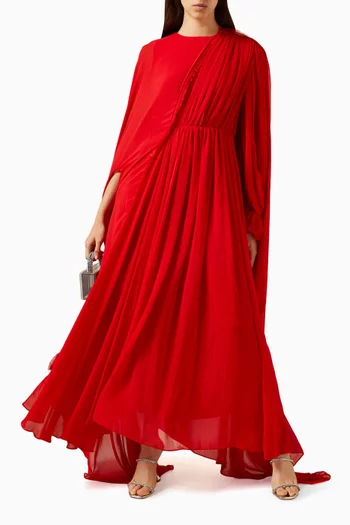 Pleated Long-sleeve Maxi Dress