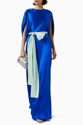 Sax Belted Maxi Dress in Silk Blend