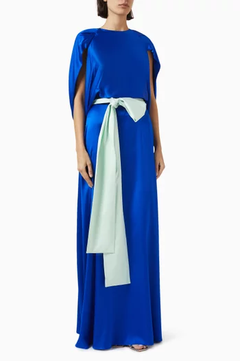 Sax Belted Maxi Dress in Silk Blend