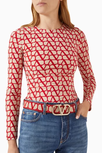Valentino Garavani VLOGO Belt in Toile Iconographe Fabric & Leather, 40mm