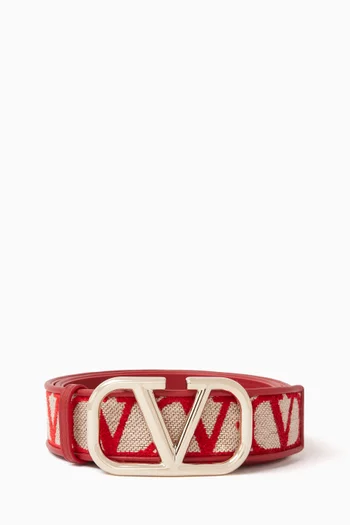 Valentino Garavani VLOGO Belt in Toile Iconographe Fabric & Leather, 40mm