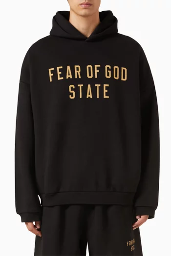 Buy Fear of God Essentials Black Logo Hoodie in Core Fleece For Men Online Ounass Saudi