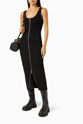 فستان متوسط الطول بلا أكمام مزيج فيسكوز