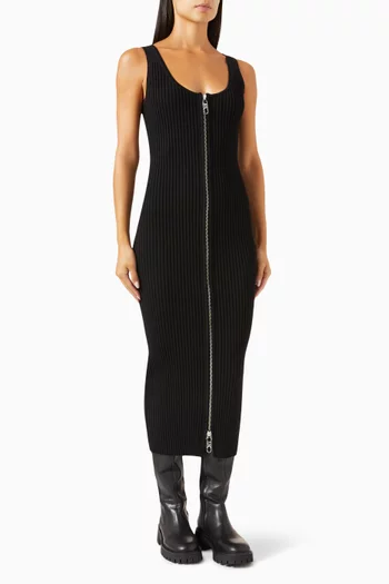 فستان متوسط الطول بلا أكمام مزيج فيسكوز