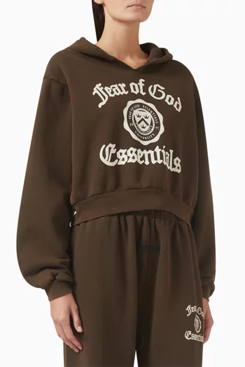 V-neck Crop Hoodie in Cotton-fleece