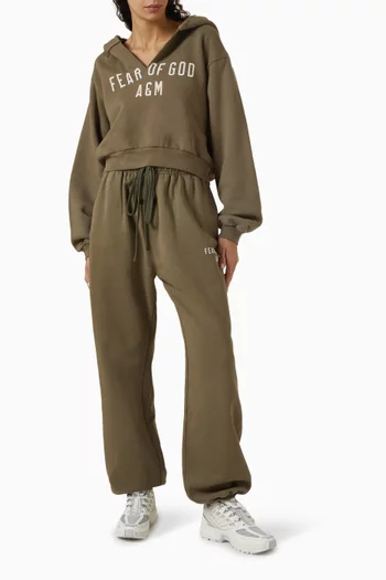 V-neck Crop Hoodie in Cotton-fleece