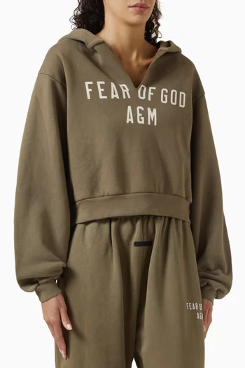 V-neck Crop Hoodie in Cotton-fleece