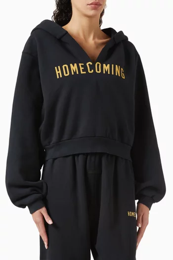 كنزة قصيرة بغطاء رأس وفتحة رقبة V صوف قطني