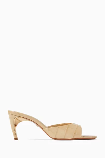 Curved 80 Mule Sandals in Croc-embossed Leather