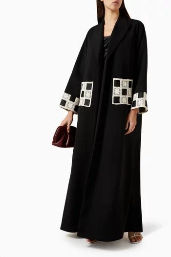 Notched Lapel Crochet Abaya in Crepe