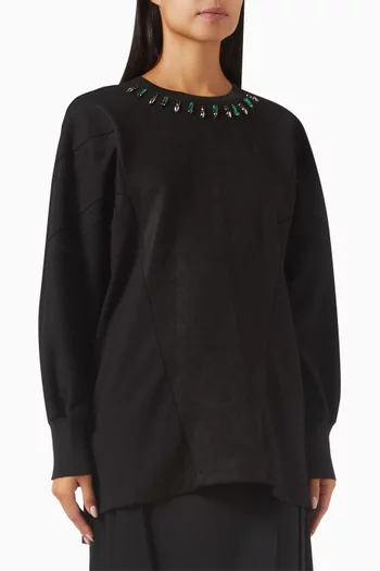 Crystal-embellished Top in Stretch Viscose-blend