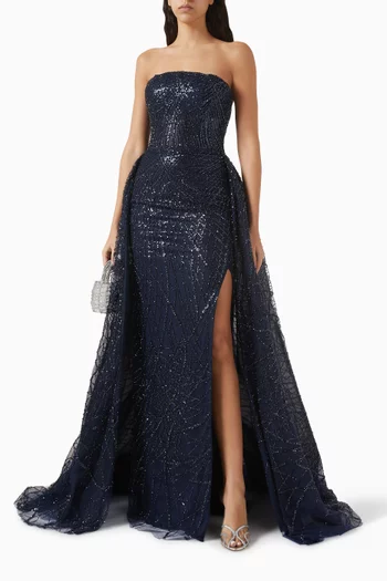 Sequin-embellished Slit Gown