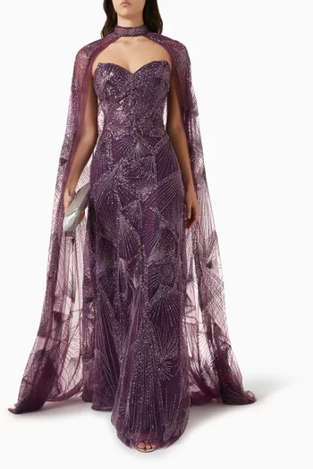 Embellished Cape Gown