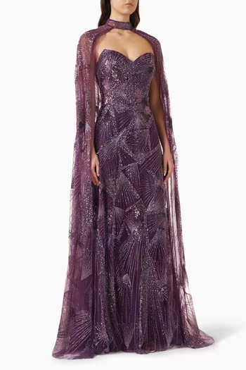 Embellished Cape Gown