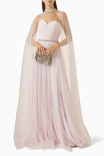 Bead-embellished Cape Gown in Tulle