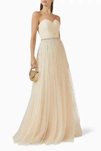 Bead-embellished Cape Gown in Tulle