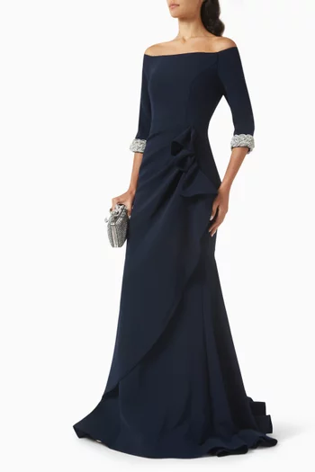 Rhinestone Off-shoulder Gown in Crepe