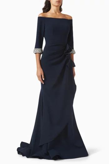 Rhinestone Off-shoulder Gown in Crepe