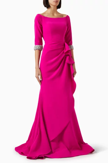 Rhinestone Off-shoulder Gown in Crepe