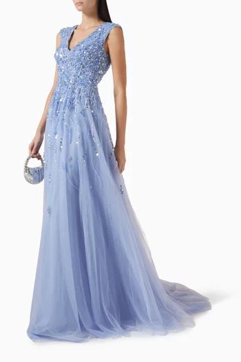 Beaded Gown in Mesh