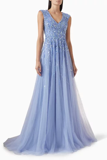 Beaded Gown in Mesh