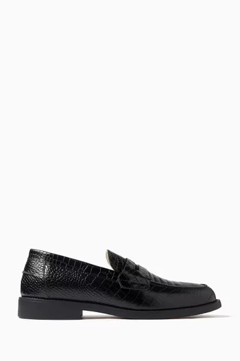 Wilde Penny Loafers in Croc-embossed Leather
