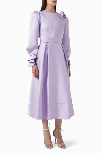 Ruffle-cuff Midi Dress