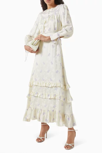 فستان متوسط الطول مزين بنقشة مزيج رايون