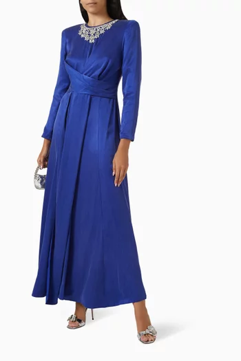 Portia Embellished Necklace Maxi Dress in Satin