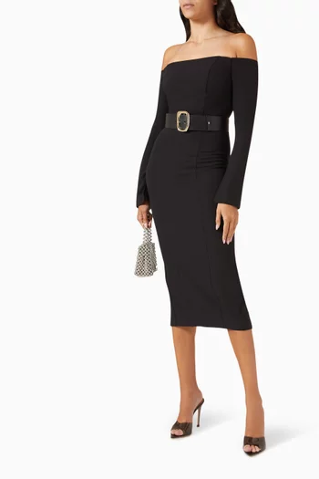 Off-shoulder Belted Dress