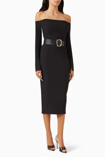 Off-shoulder Belted Dress
