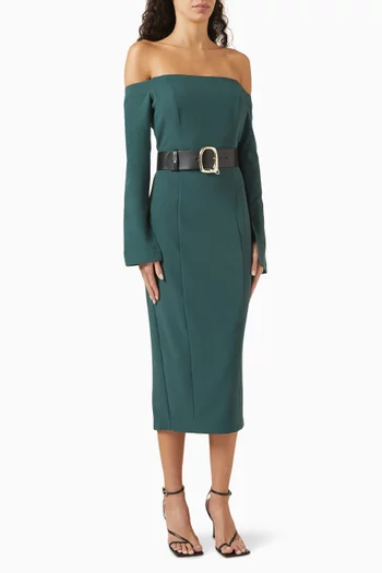 Off-shoulder Belted Dress